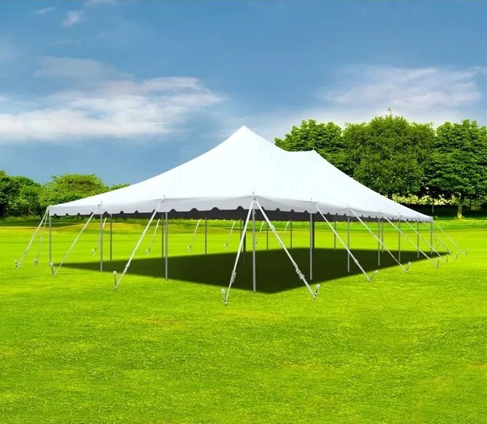 30x60 pole tent rental on large lawn for outdoor event Western Massachusetts